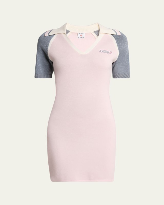 Metallic Short-Sleeve Sporty Mini Polo Dress